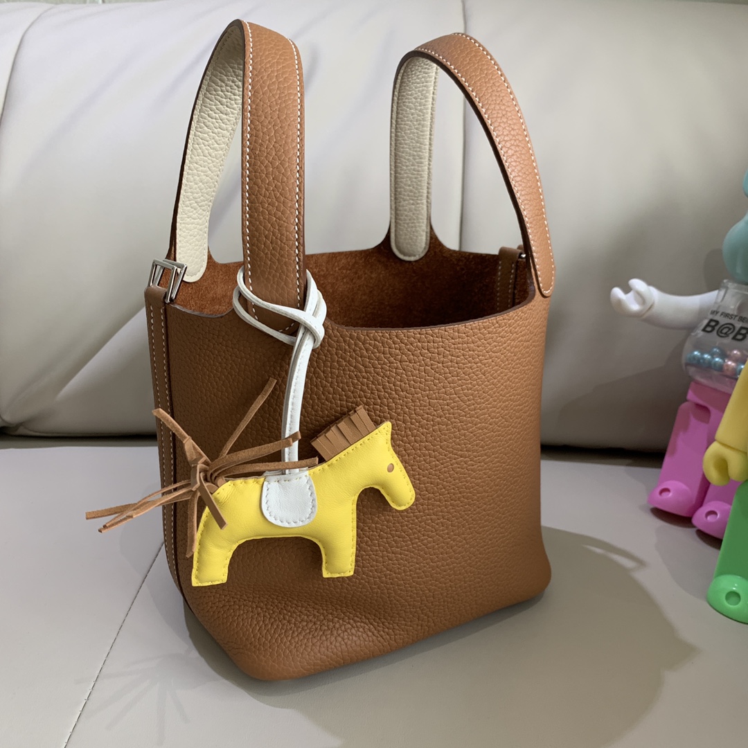 에르메스 피코탄 락18 골드브라운 화이트 은장 끌레망스 가죽